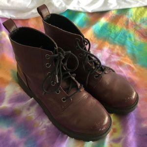 Maroon Grungy Lace Up Boots